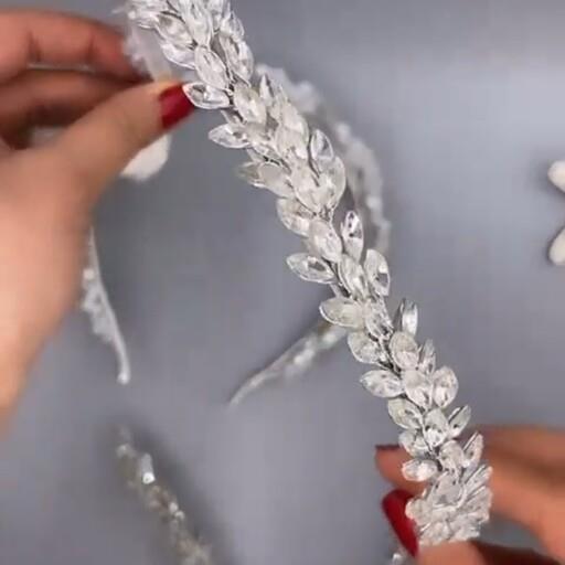 تل تمام سنگ کار شده با سنگ مارکیز اصل ظریف تل مجلسی تلسر تل جواهردوزی تل کریستالی تل عروس تاج عروس تل مرواریدی درخشان